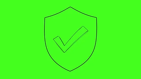 Check mark shield icon animation video on green screen Stock Footage 339452659