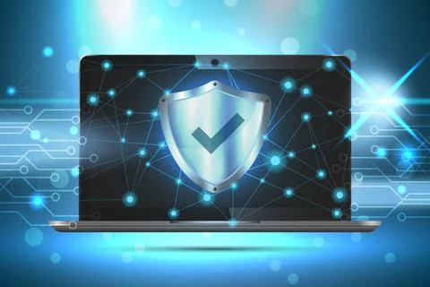 Check mark shield on laptop screen Illustrazione stock