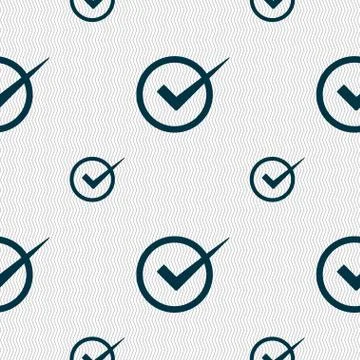Check mark sign icon. Checkbox button. Seamless pattern with geometric textur Stock Illustration