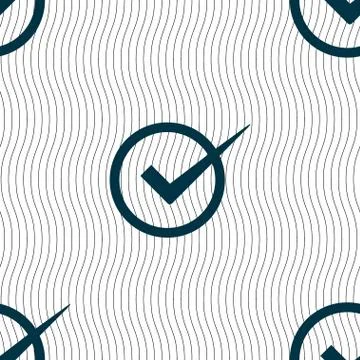 Check mark sign icon. Checkbox button. Seamless pattern with geometric textur Stock Illustration
