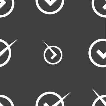 Check mark sign icon. Checkbox button. Seamless pattern on a gray background. Stock Illustration