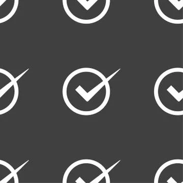 Check mark sign icon. Checkbox button. Seamless pattern on a gray background. Stock Illustration