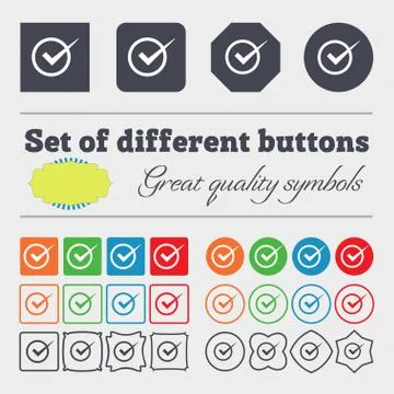 Check mark sign icon. Checkbox button. Big set of colorful, diverse, high-qualit Stock Illustration