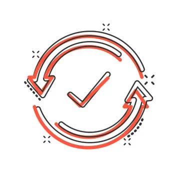 Check mark sign icon in comic style. Confirm button cartoon vector illustrati 스톡 일러스트
