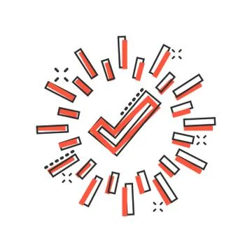 Check mark sign icon in comic style. Confirm button cartoon vector illustrati 스톡 일러스트