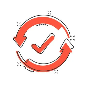 Check mark sign icon in comic style. Confirm button cartoon vector illustrati Stock Illustration