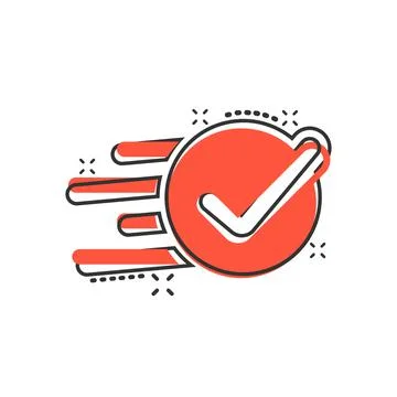 Check mark sign icon in comic style. Confirm button cartoon vector illustrati Illustrazione stock