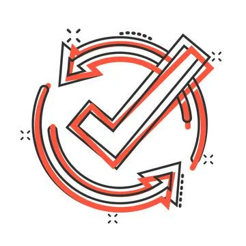 Check mark sign icon in comic style. Confirm button cartoon vector illustrati Stock Illustration