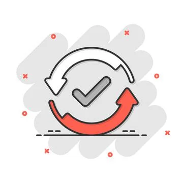 Check mark sign icon in comic style. Confirm button cartoon vector illustrati Stock Illustration