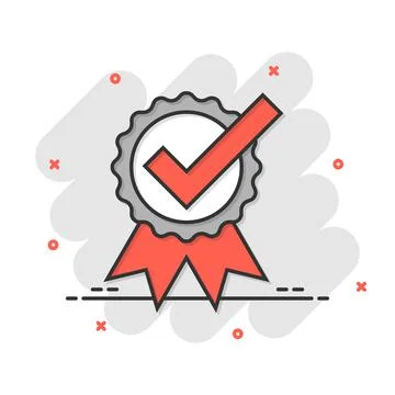 Check mark sign icon in comic style. Confirm button cartoon vector illustrati Illustrazione stock