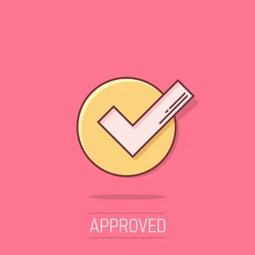 Check mark sign icon in comic style. Confirm button cartoon vector illustra.. 스톡 일러스트