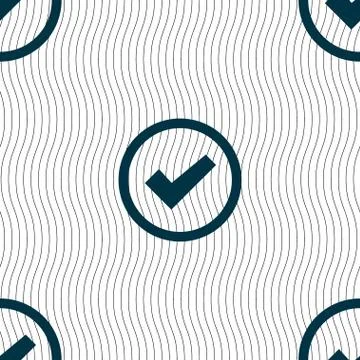 Check mark sign icon . Confirm approved symbol. Seamless pattern with geometr Stock Illustration