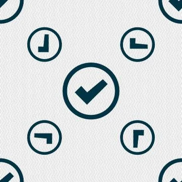 Check mark sign icon . Confirm approved symbol. Seamless pattern with geometr Stock Illustration