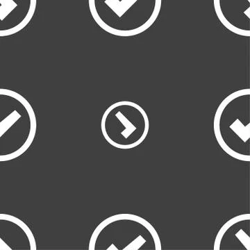 Check mark sign icon . Confirm approved symbol. Seamless pattern on a gray ba Stock Illustration