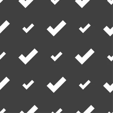 Check mark sign icon . Confirm approved symbol. Seamless pattern on a gray ba Stock Illustration