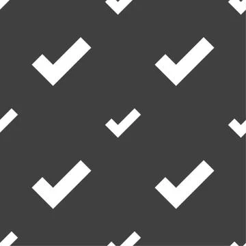 Check mark sign icon . Confirm approved symbol. Seamless pattern on a gray ba Stock Illustration
