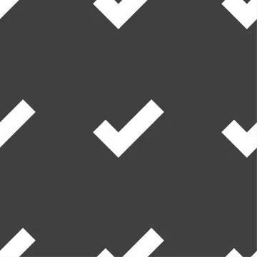 Check mark sign icon . Confirm approved symbol. Seamless pattern on a gray ba Stock Illustration