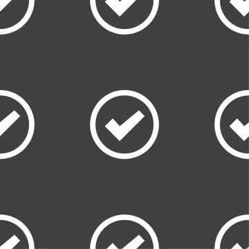 Check mark sign icon . Confirm approved symbol. Seamless pattern on a gray ba Stock Illustration