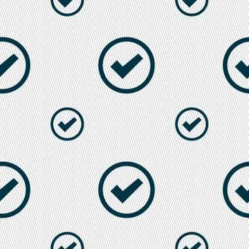Check mark sign icon . Confirm approved symbol. Seamless pattern with geometric Stock Illustration