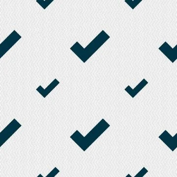 Check mark sign icon . Confirm approved symbol. Seamless pattern with geometric Illustrazione stock