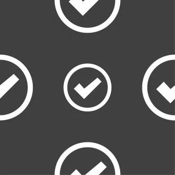 Check mark sign icon . Confirm approved symbol. Seamless pattern on a gray backg Stock Illustration