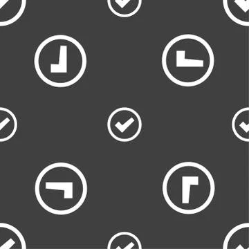Check mark sign icon . Confirm approved symbol. Seamless pattern on a gray backg Illustrazione stock