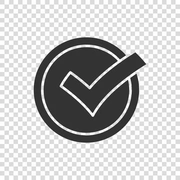Check mark sign icon in flat style. Confirm button vector illustration on whi Stock Illustration