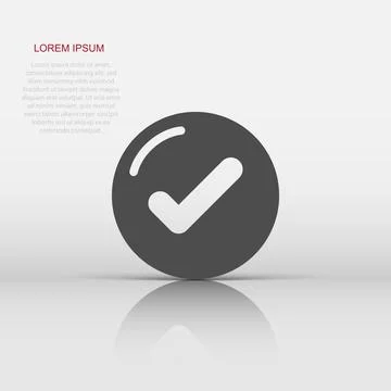 Check mark sign icon in flat style. Confirm button vector illustration on w.. Stock Illustration