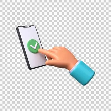 Check mark on smartphone screen. Hand ticking the phone screen. Stock Illustration