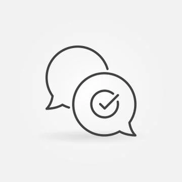 Check mark in speech-bubble vector outline icon Stock Illustration