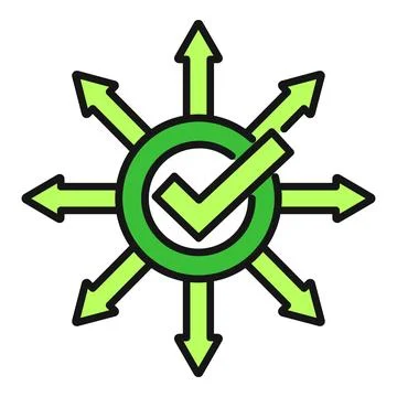 Check mark with spreading arrows representing successful expansion Stock Illustration
