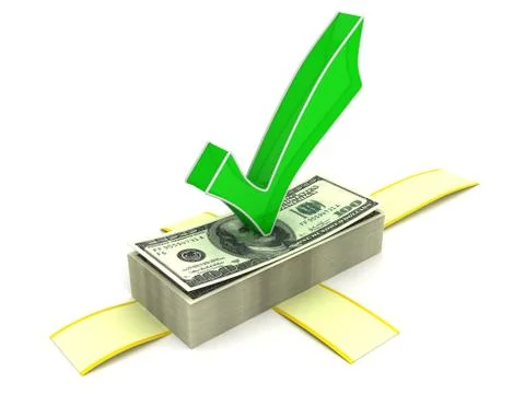Check mark on a stack of dollars Stock Illustration