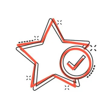 Check mark with star icon in comic style. Add to favorite cartoon vector illu Stockillustratie