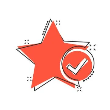 Check mark with star icon in comic style. Add to favorite cartoon vector illu Stockillustratie
