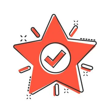 Check mark with star icon in comic style. Add to favorite cartoon vector illu Stockillustratie