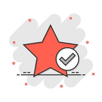 Check mark with star icon in comic style. Add to favorite cartoon vector illu Stockillustratie