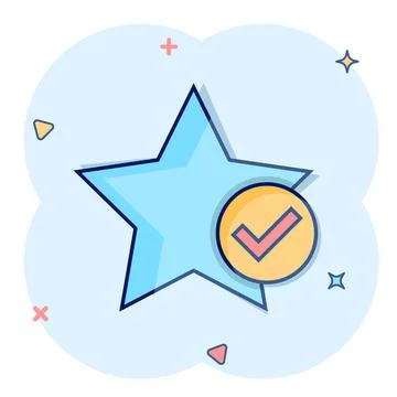 Check mark with star icon in comic style. Add to favorite cartoon vector illu Stockillustratie