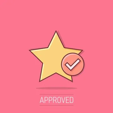 Check mark with star icon in comic style. Add to favorite cartoon vector il.. Stockillustratie