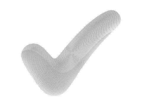 Check mark symbol created with stippled halftone dots for positive validati.. Stockillustratie