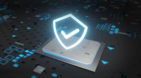 Check mark symbol in digital processor circuit background, Technology abstrac Иллюстрация