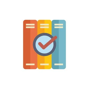 Check mark symbol validating book file stack Illustrazione stock