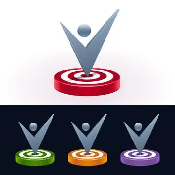 Check mark on target board. 3d shiny icons. Vector illustration. Stock Illustration