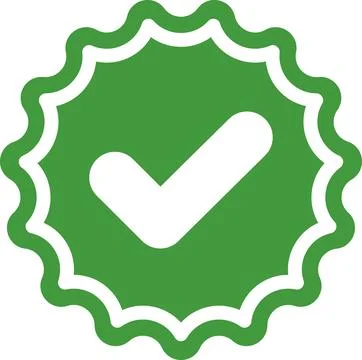 Check mark tick verification icon symbol vector. Certified checkmark badge. Stock Illustration