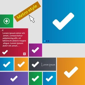 Check mark, tik icon sign. Metro style buttons. Modern interface website butt Stock Illustration
