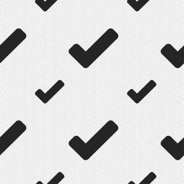 Check mark, tik icon sign. Seamless pattern with geometric texture. Vector Stock Illustration