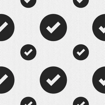 Check mark, tik icon sign. Seamless pattern with geometric texture. Vector 스톡 일러스트