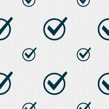 Check mark, tik icon sign. Seamless pattern with geometric texture. Stock Illustration