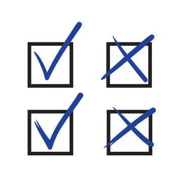 Check mark vector hand drawn icon, wrong mark, sketch check mark, black on wh Stock Illustration