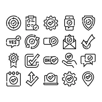 Check mark verification icons set approving concepts Illustration