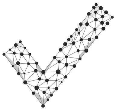 Check mark wireframe digital technology vector icon. Illustrazione stock